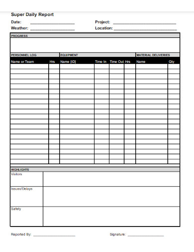 Construction Super Daily Report Template