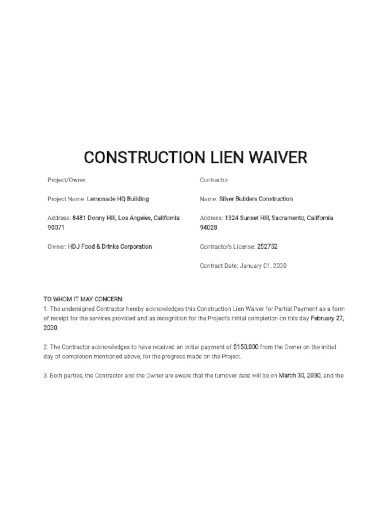 Construction Waiver template