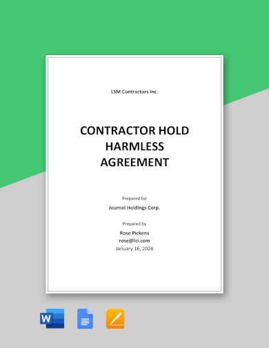 Contractor Hold Harmless Agreement