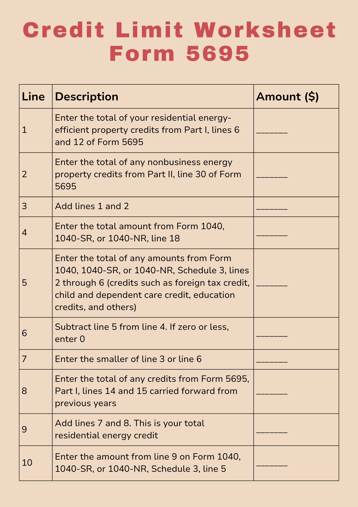 Credit Limit Worksheet Form 5695