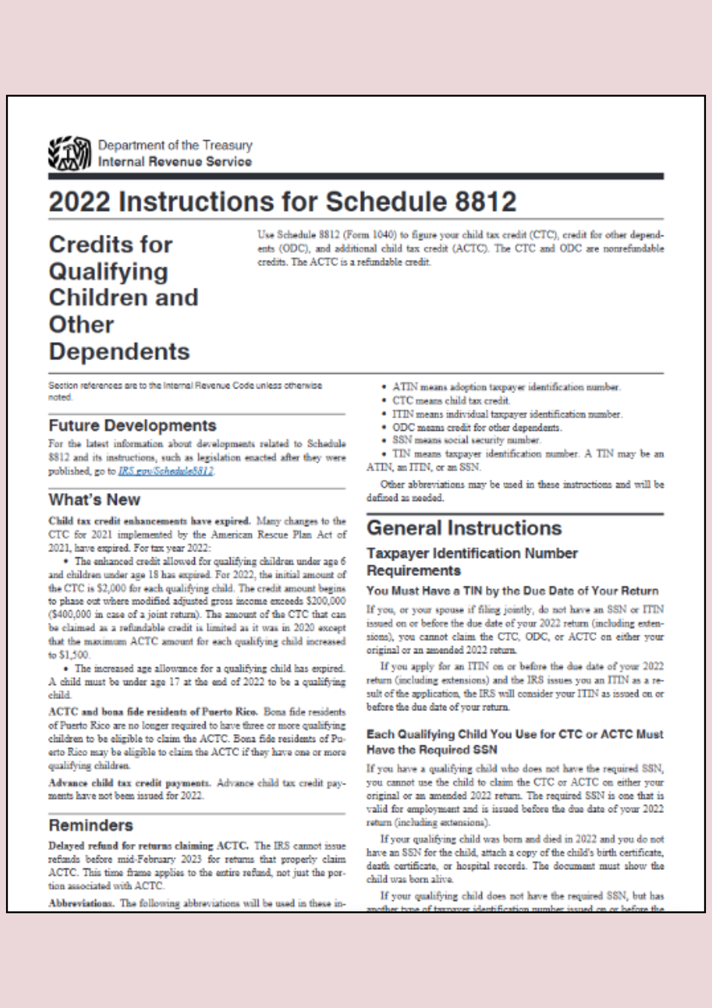 Credit Limit Worksheet Form 8812 Instructions