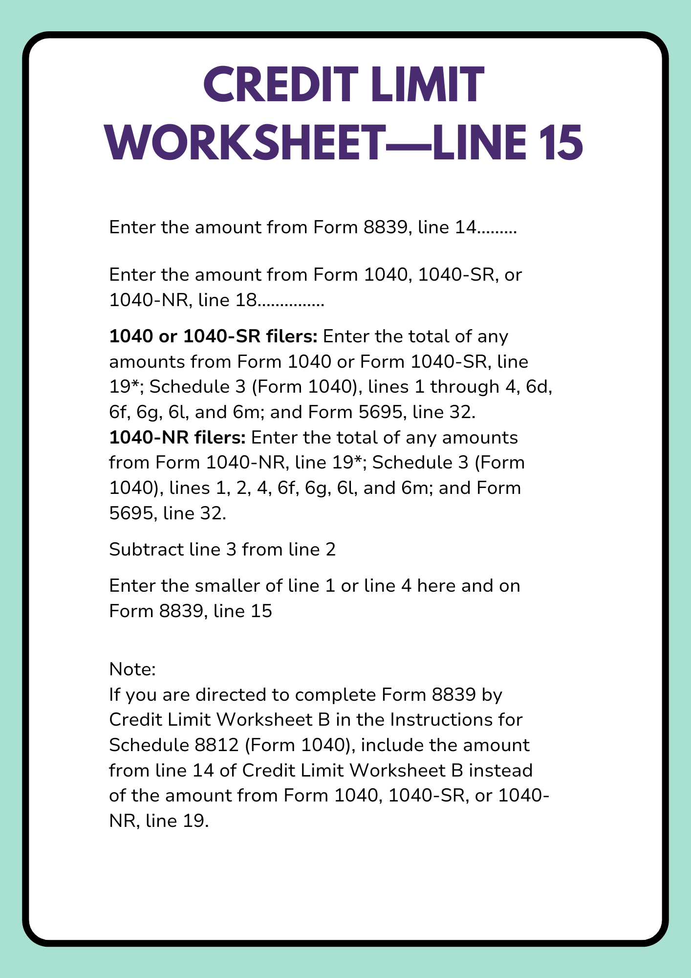 Credit Limit Worksheet Line 15