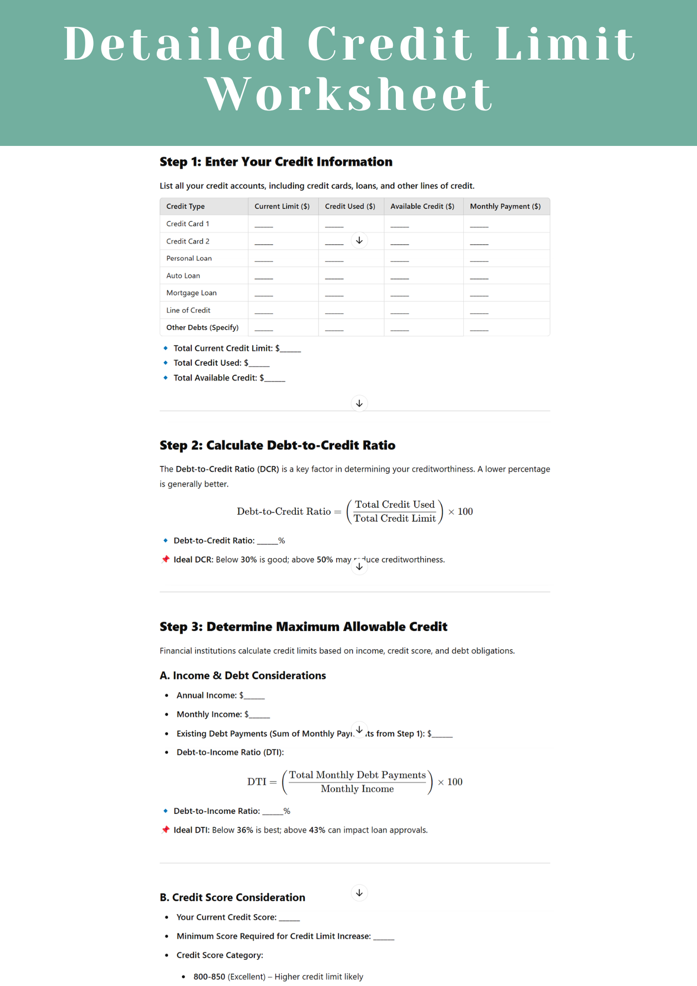 Detailed Credit Limit Worksheet