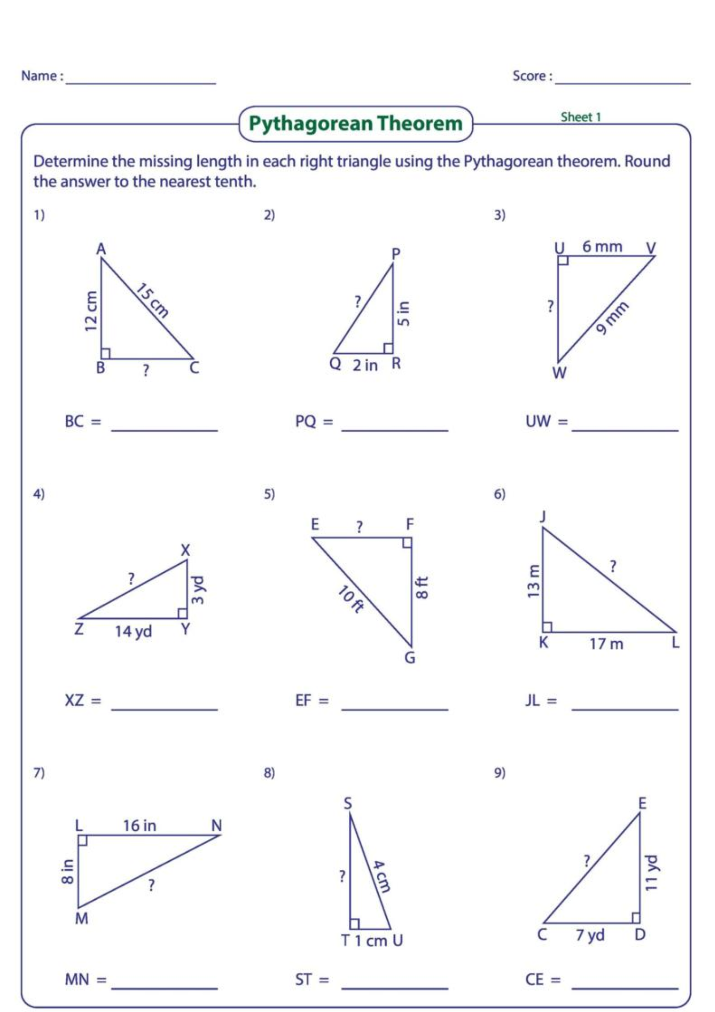 Editable Pythagorean Theorem Worksheet 