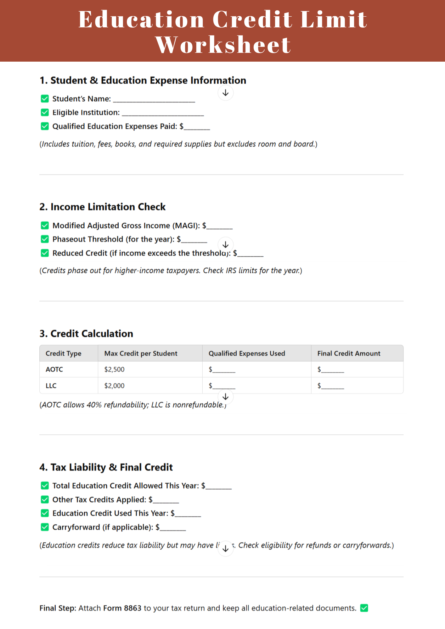 Education Credit Limit Worksheet