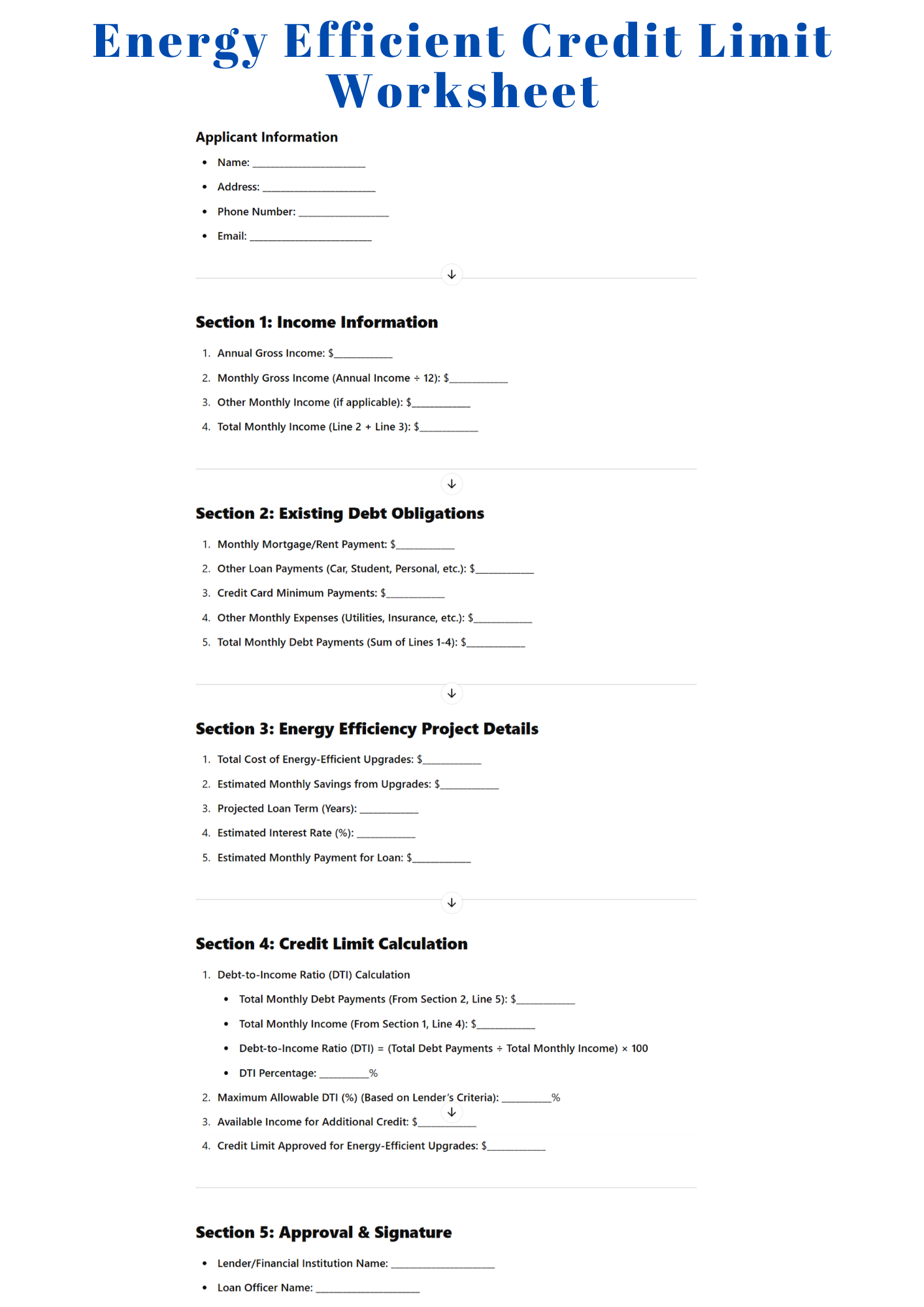 Energy Efficient Credit Limit Worksheet