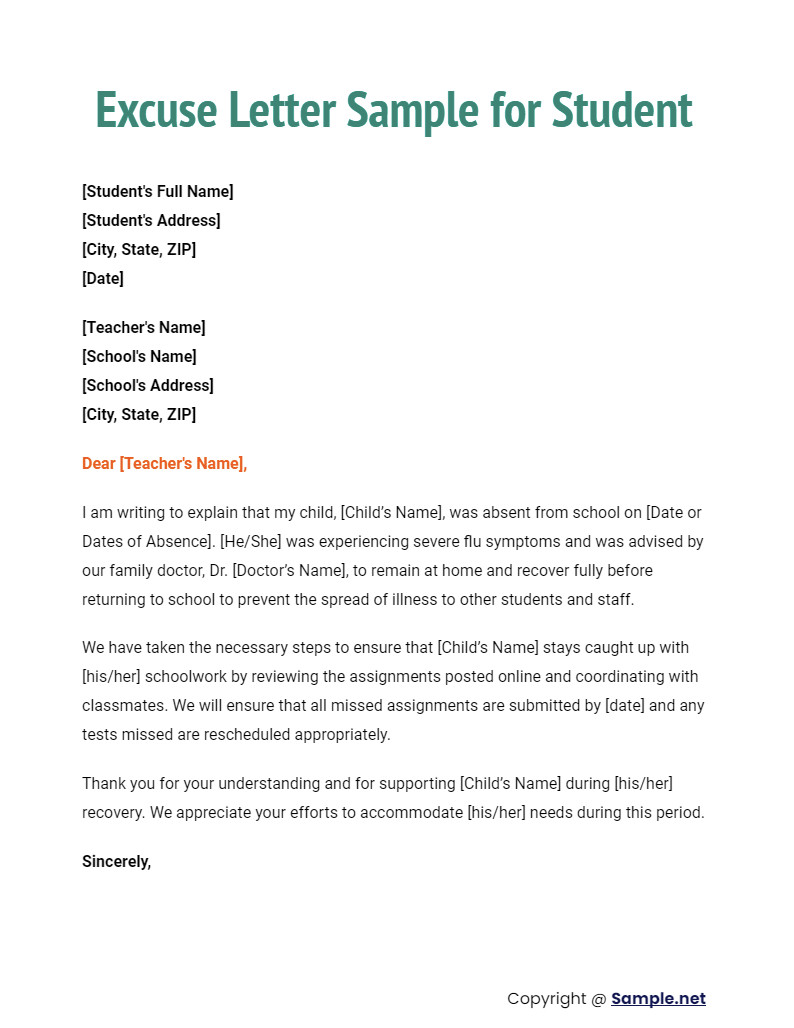 Excuse Letter Sample for Student