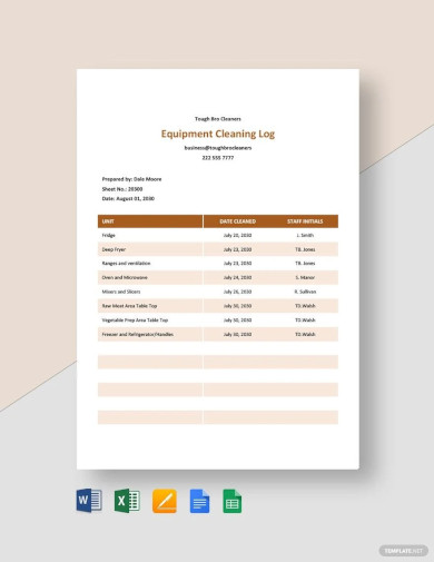Free Equipment Cleaning Log Template