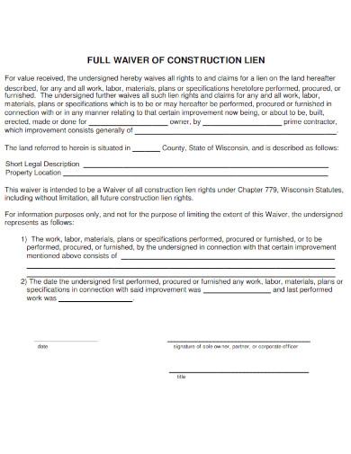Full Waiver of Construction LIEN Form4