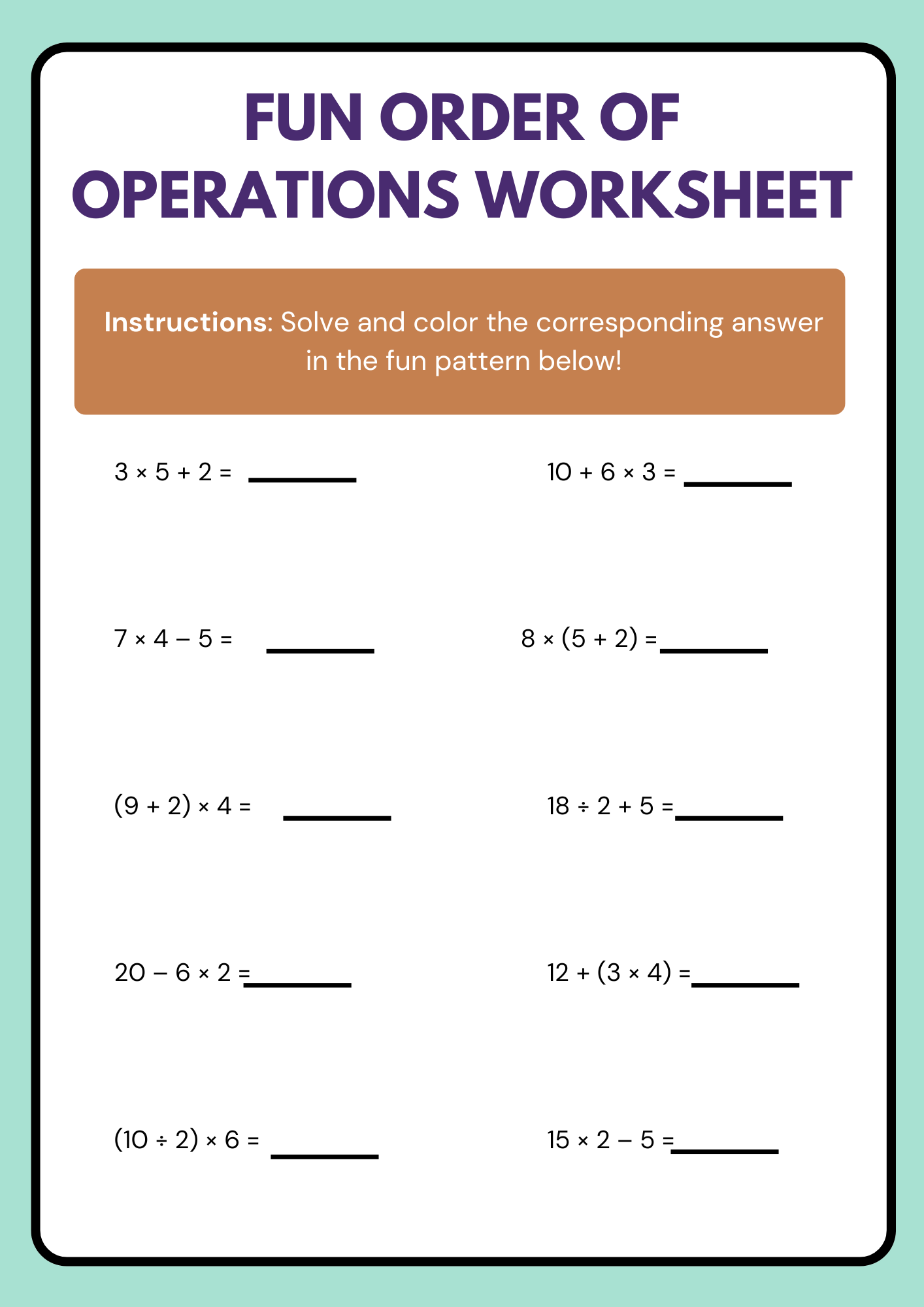 Fun Order of Operations Worksheet