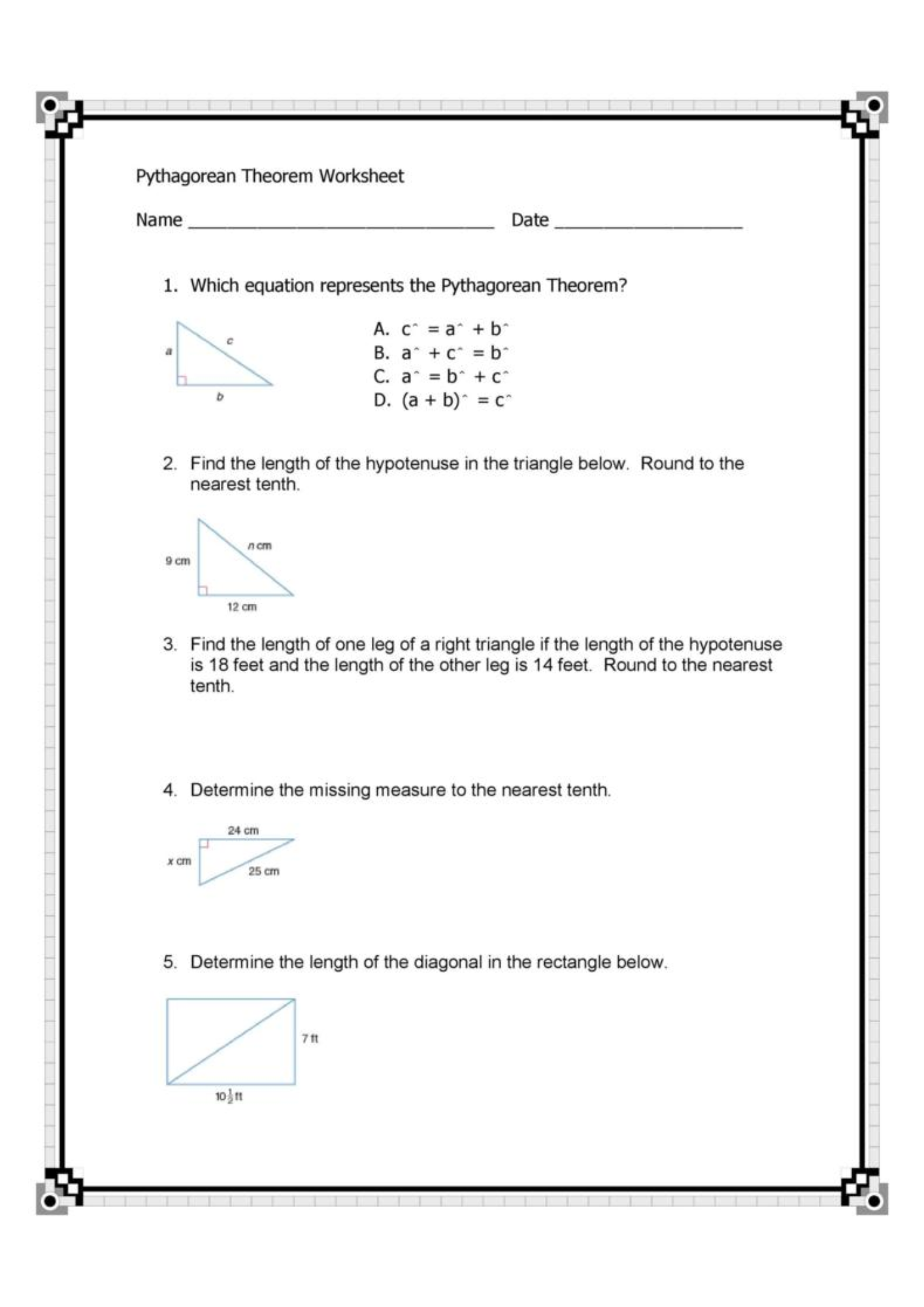 Fun Pythagorean Theorem Worksheet