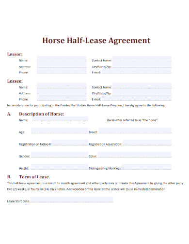 Horse Half Lease Agreement