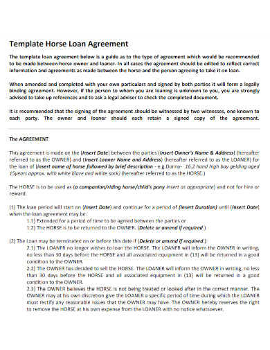 Horse Loan Agreement Template 