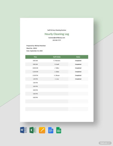 Hourly Cleaning Log Template