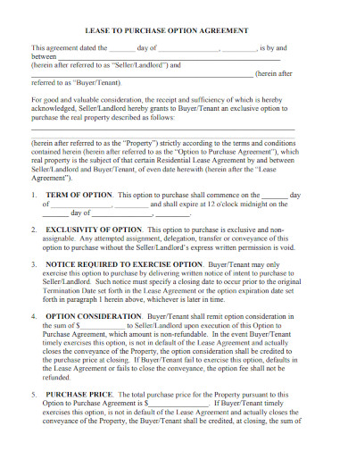 Lease to Purchase Option Agreement
