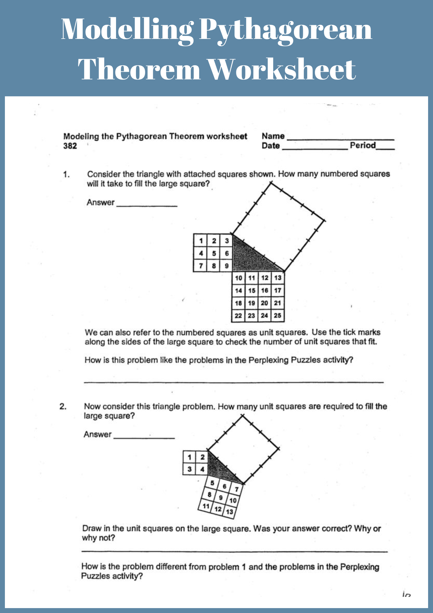 Modelling Pythagorean Theorem Worksheet