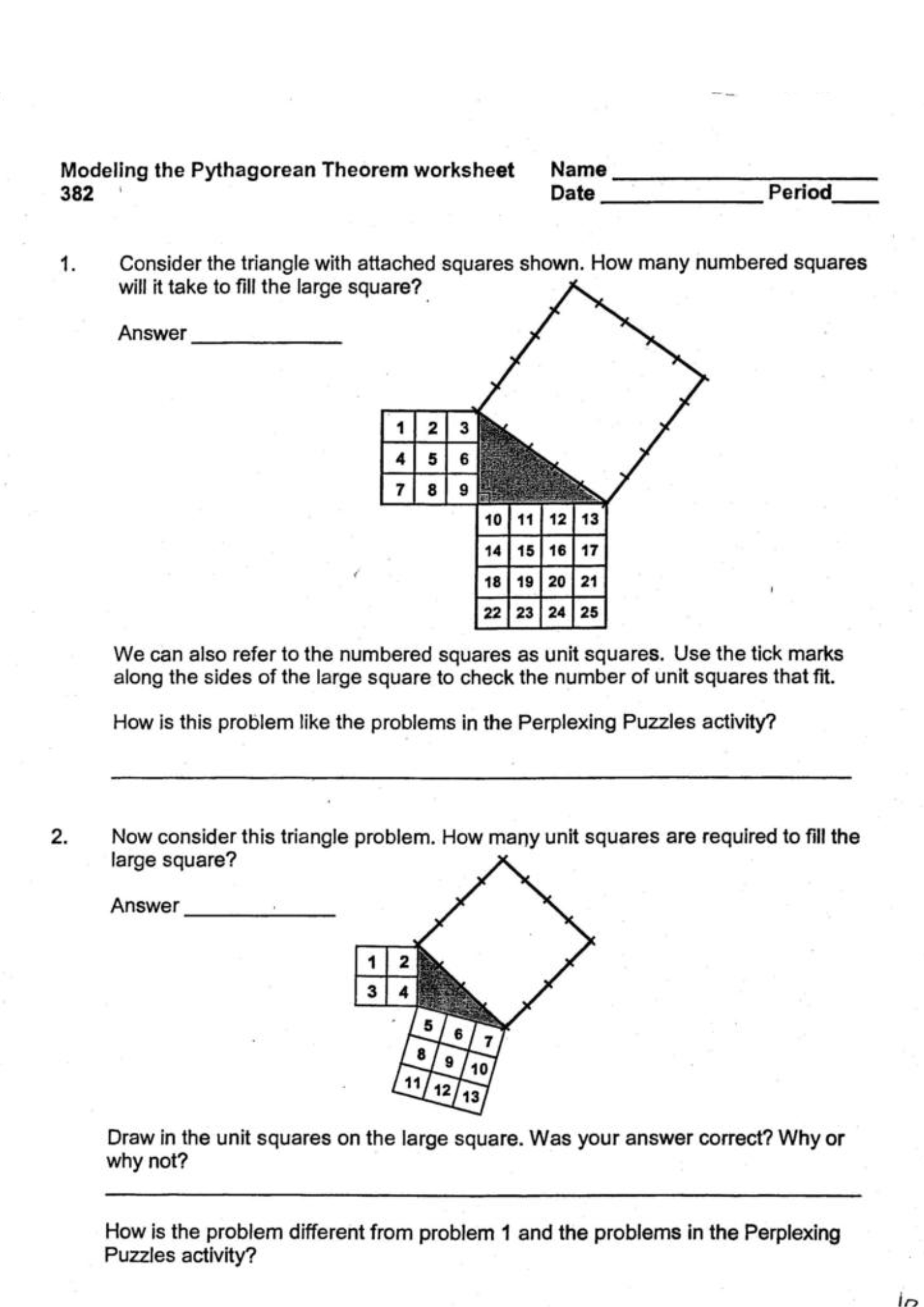 Modelling the Pythagorean Theorem Worksheet