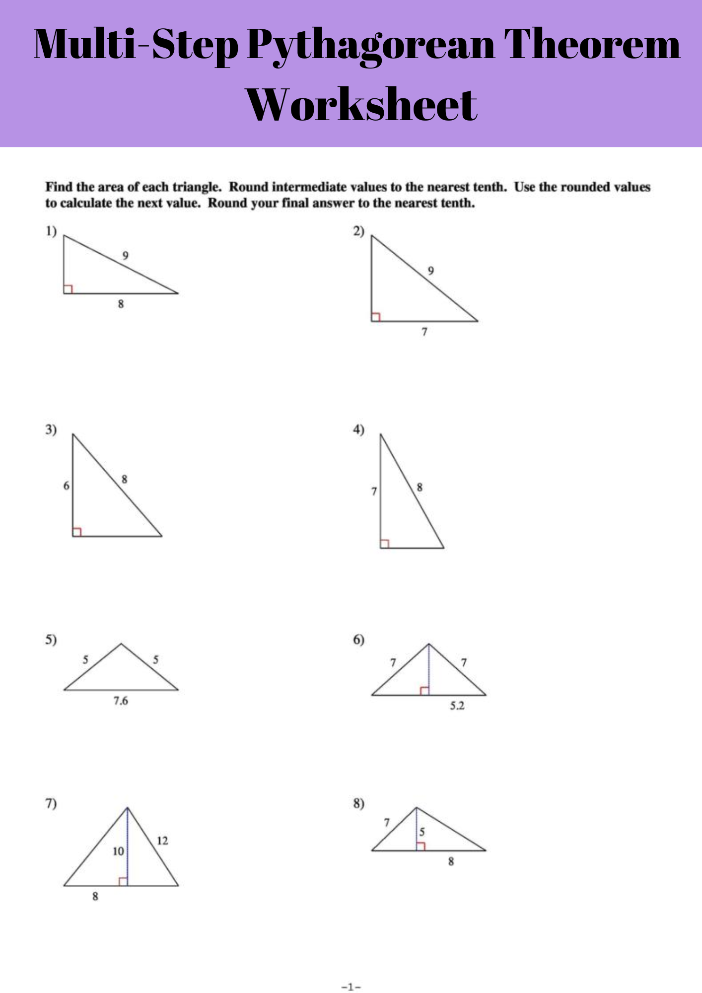 Multi Step Pythagorean Theorem Worksheet