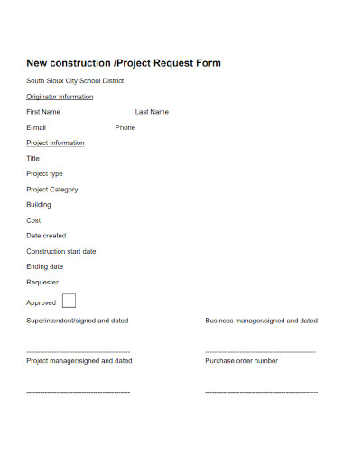 New construction Project Request Form