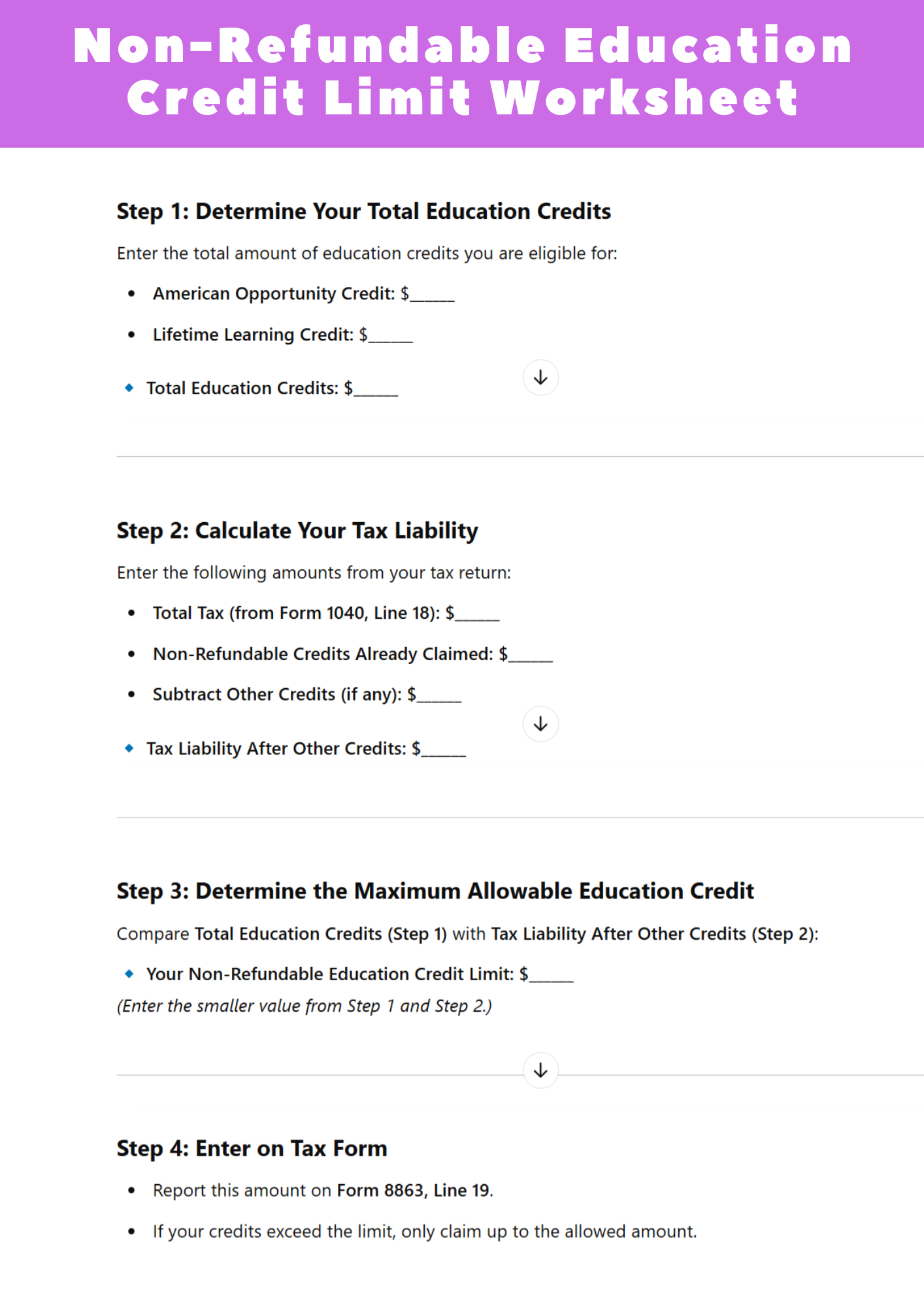 Non Refundable Education Credit Limit Worksheet