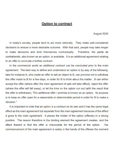 Option to contract Agreement Template