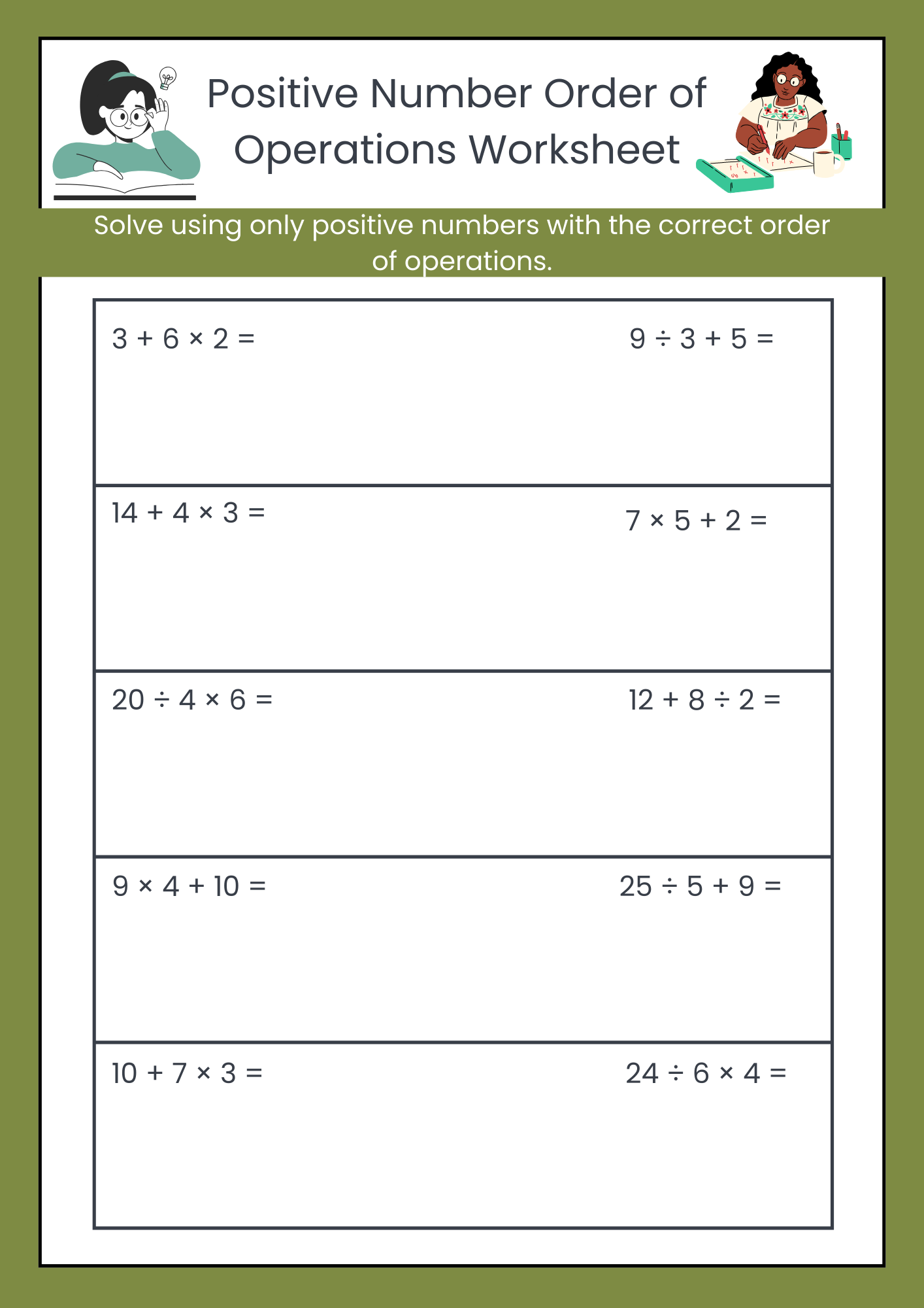 Positive Number Order of Operations Worksheet