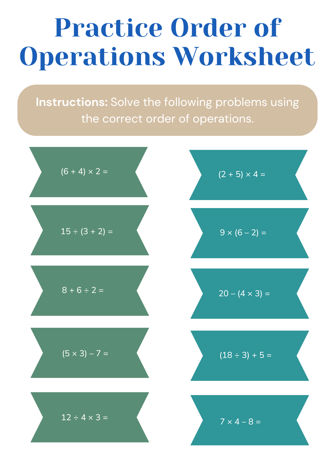 Practice Order of Operations Worksheet