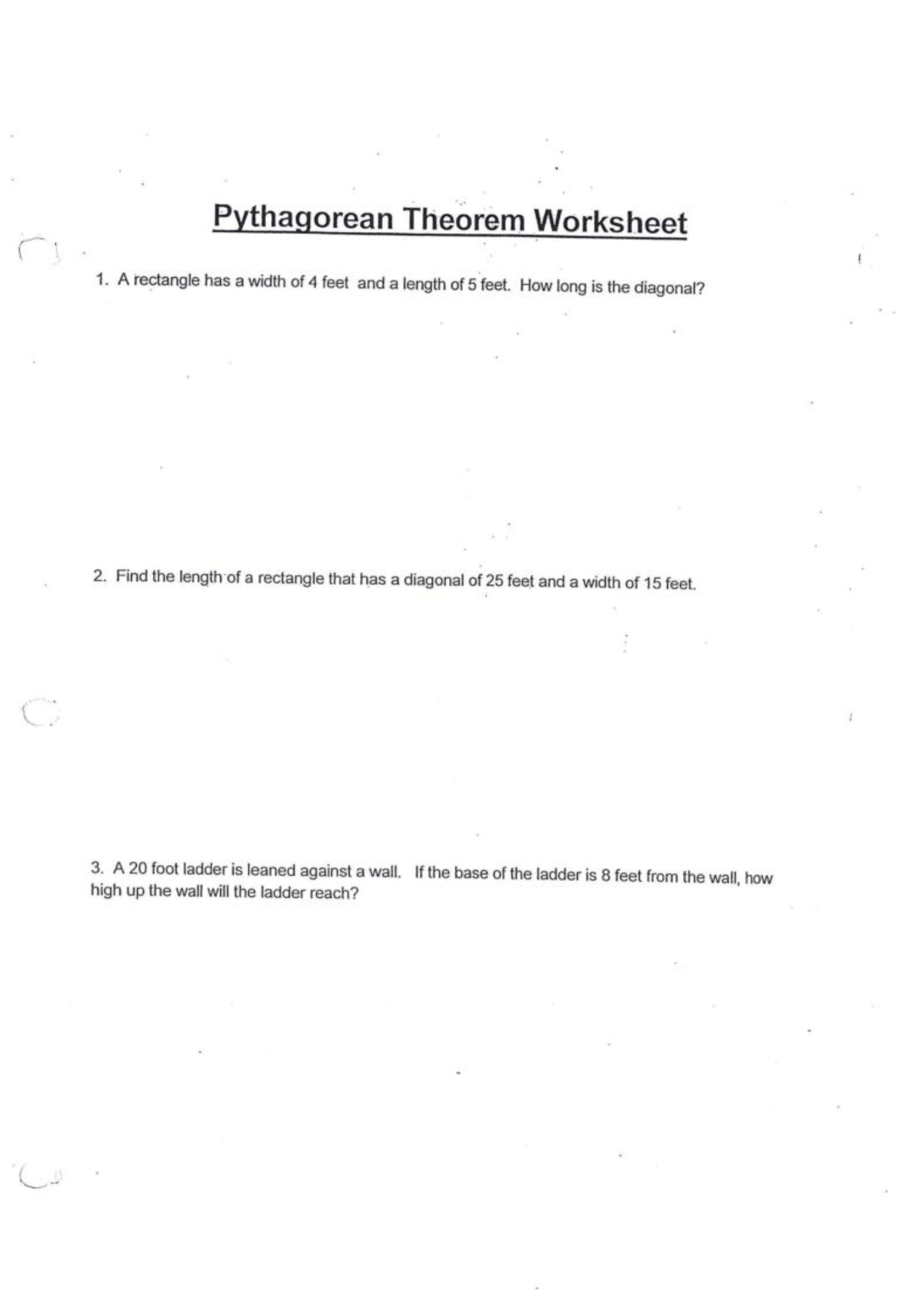 Practice Pythagorean Theorem Worksheet