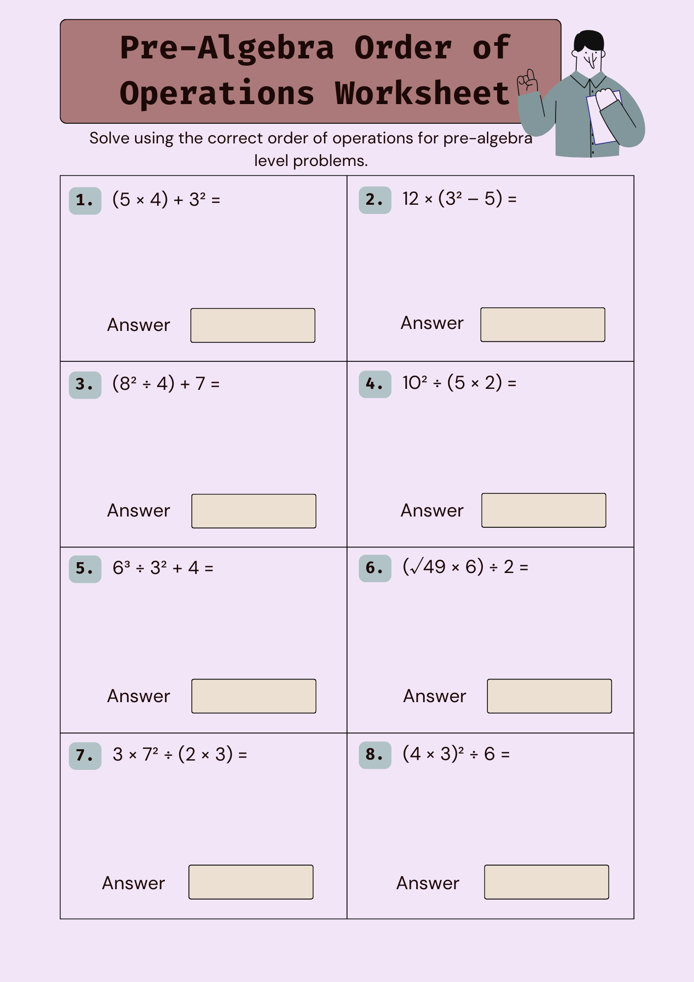 Pre Algebra Order of Operations Worksheet