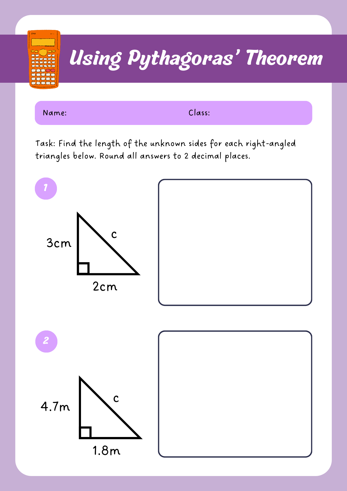 Printable Pythagorean Theorem Worksheet