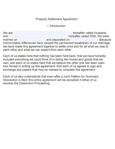 Property Settlement Agreement