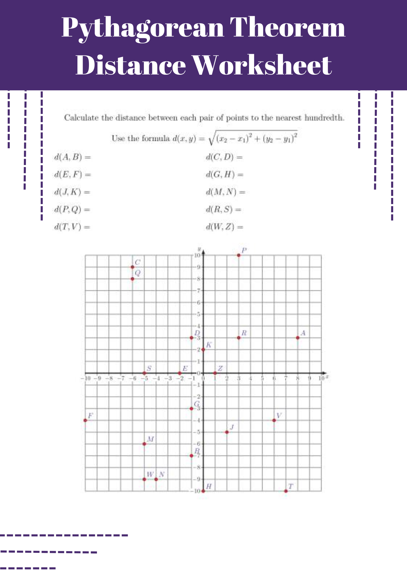 Pythagorean Theorem Distance Worksheet