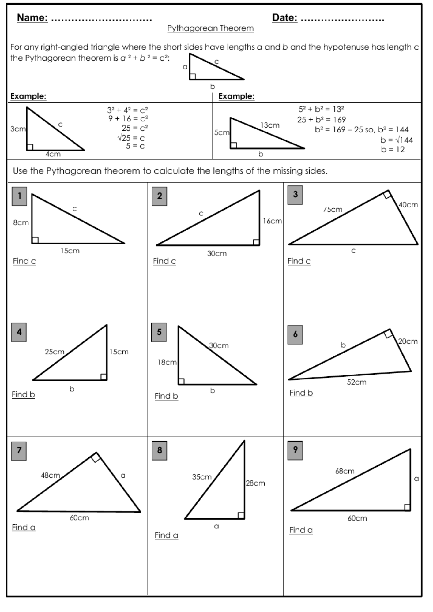 Pythagorean Theorem Perimeter Worksheet