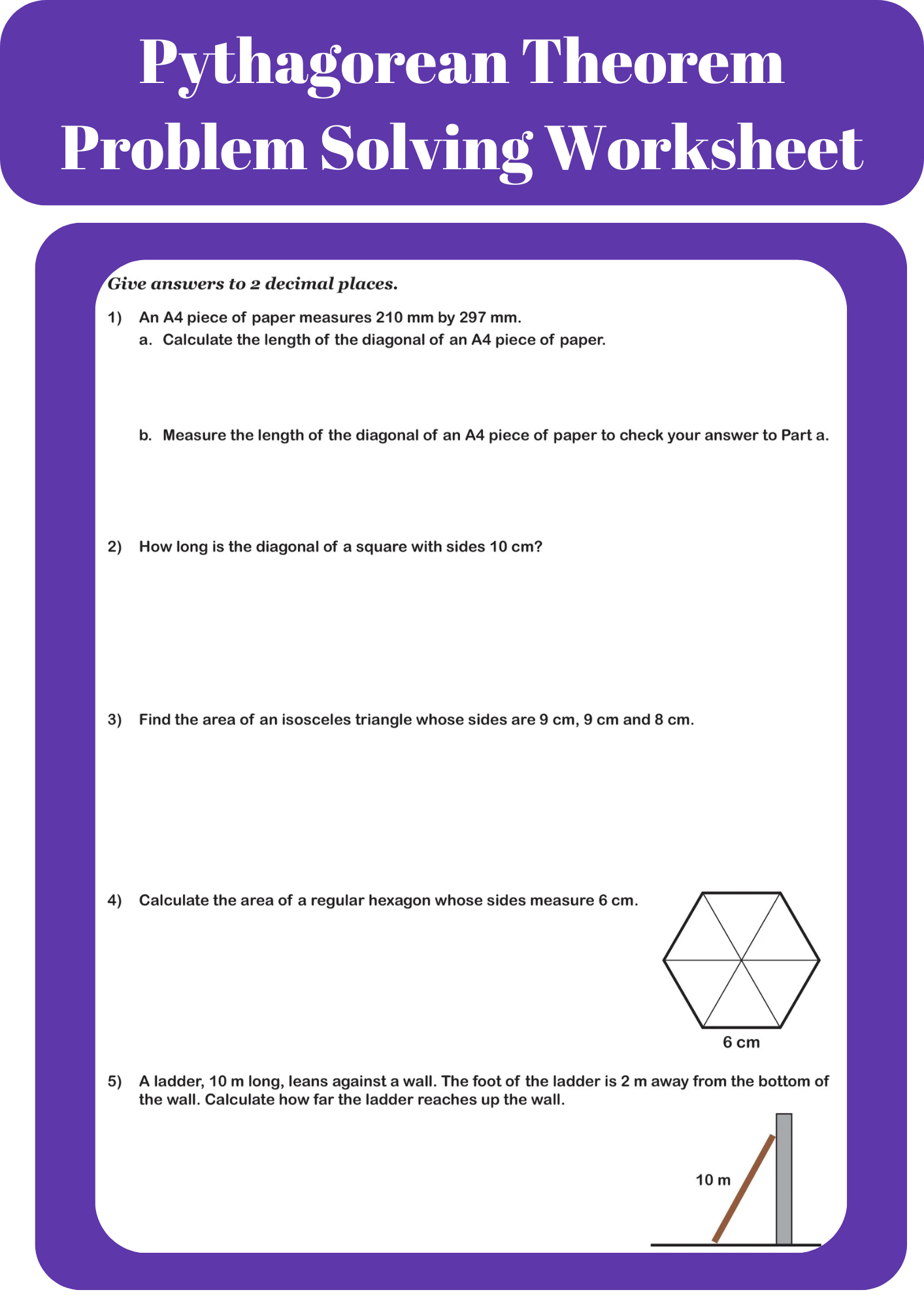 Pythagorean Theorem Problem Solving Worksheet