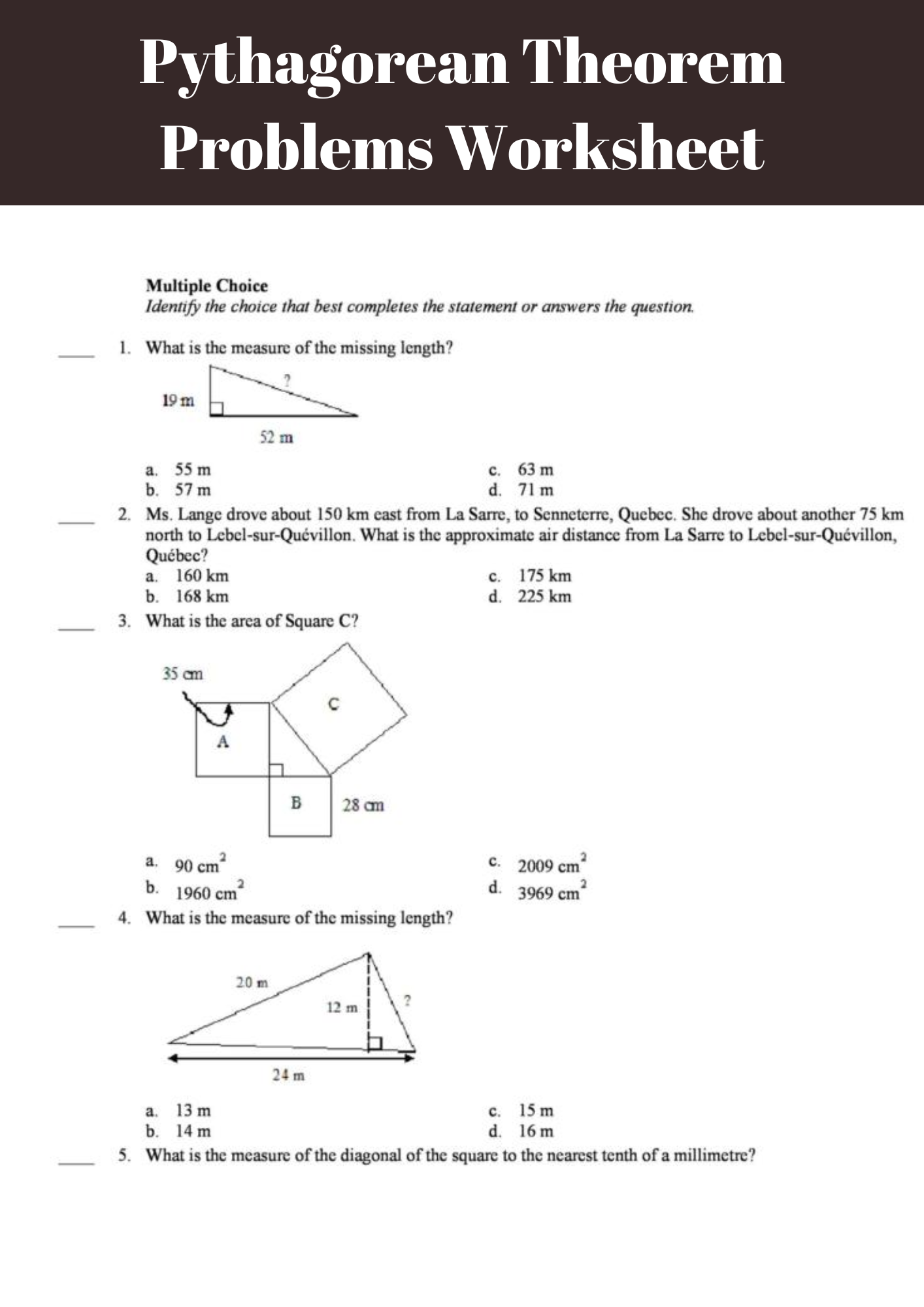 Pythagorean Theorem Problems Worksheet 2