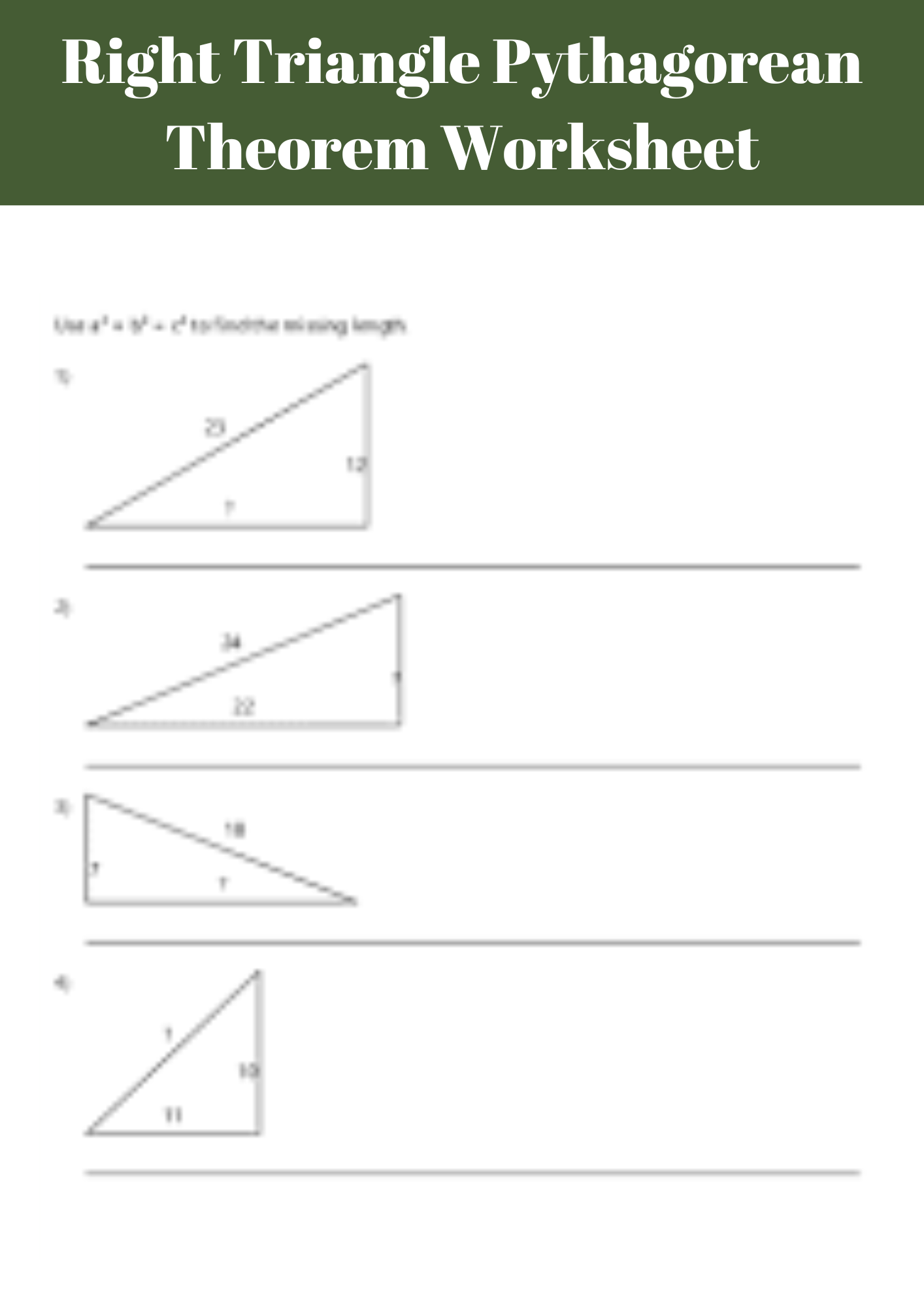 Right Triangle Pythagorean Theorem Worksheet