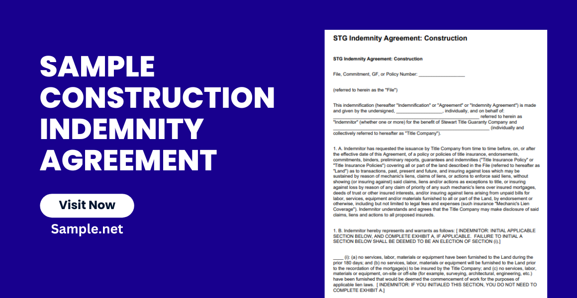 sample construction indemnity agreement