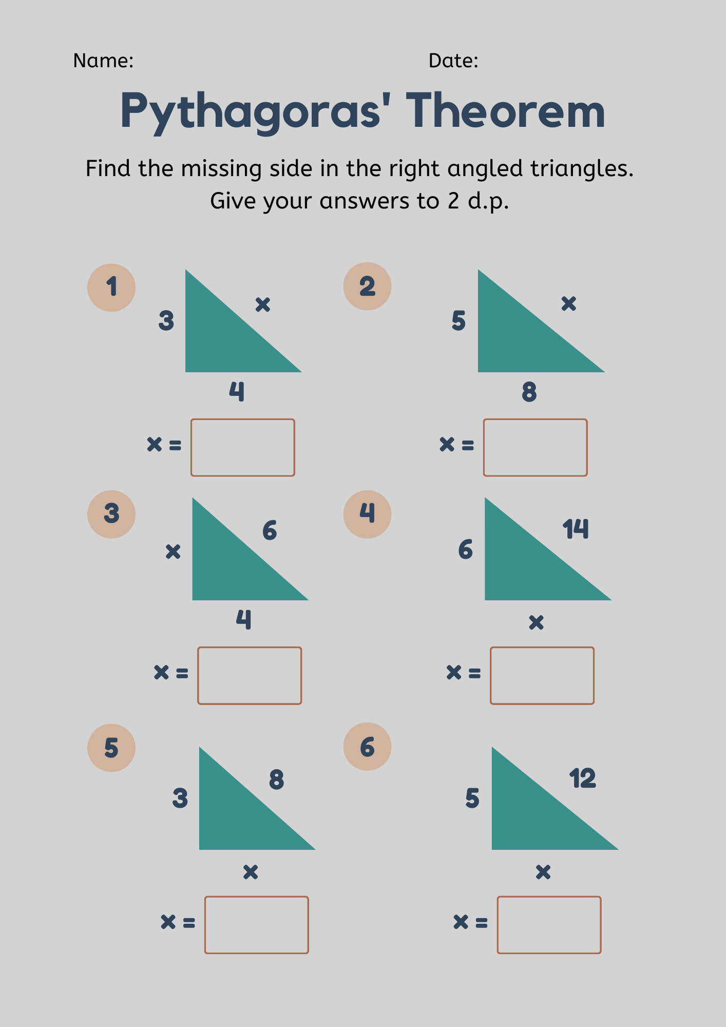 Sample Pythagorean Theorem Worksheet