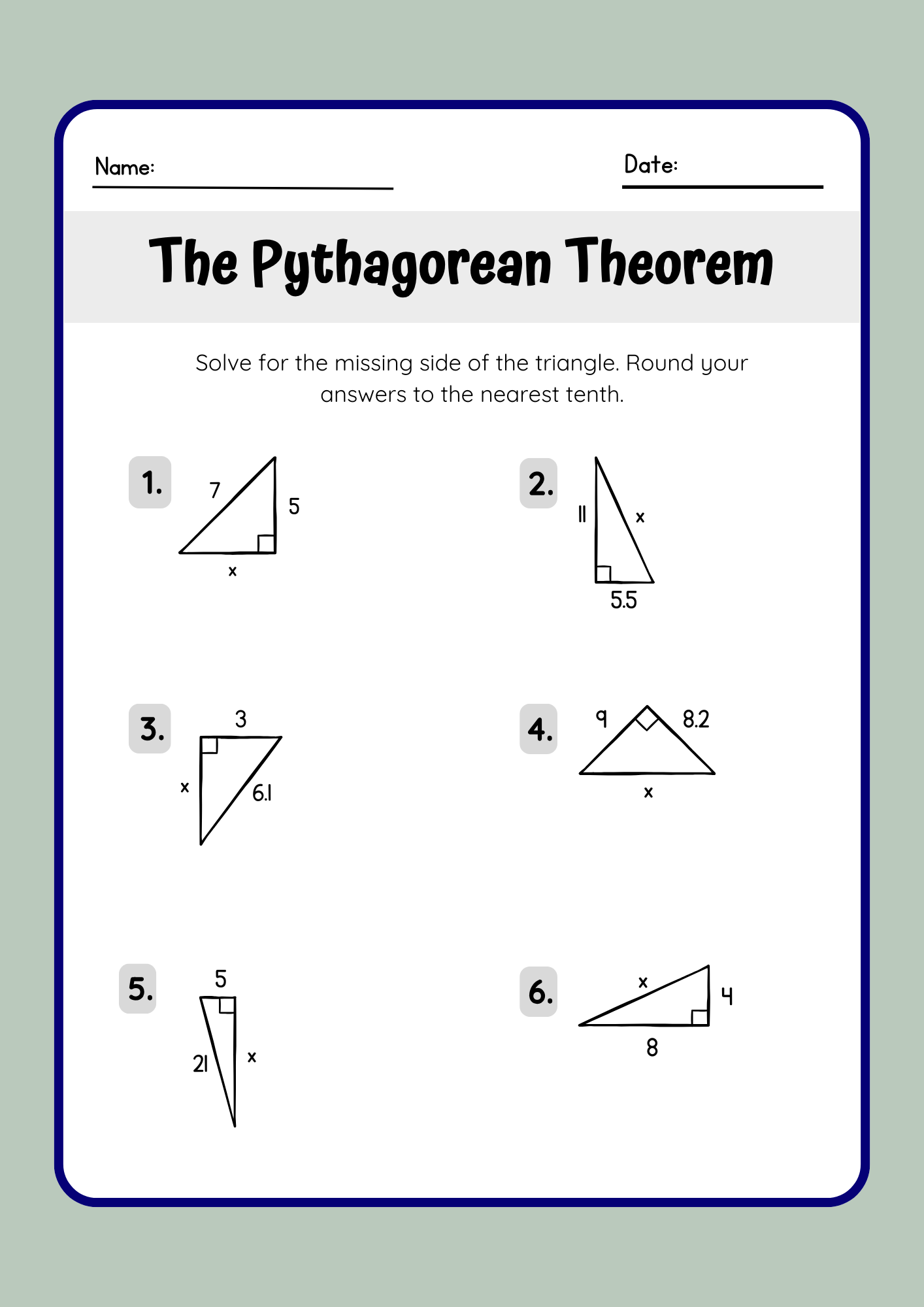 Simple Pythagorean Theorem Worksheet