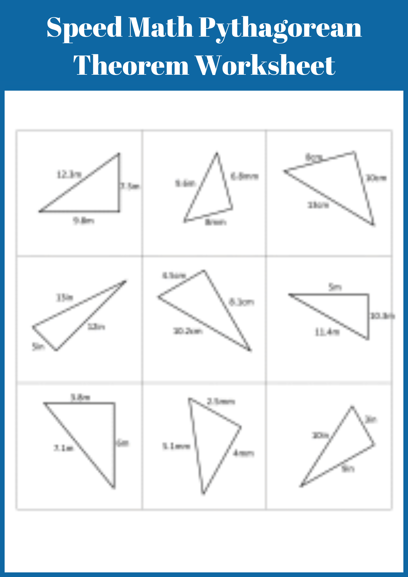 Speed Math Pythagorean Theorem Worksheet