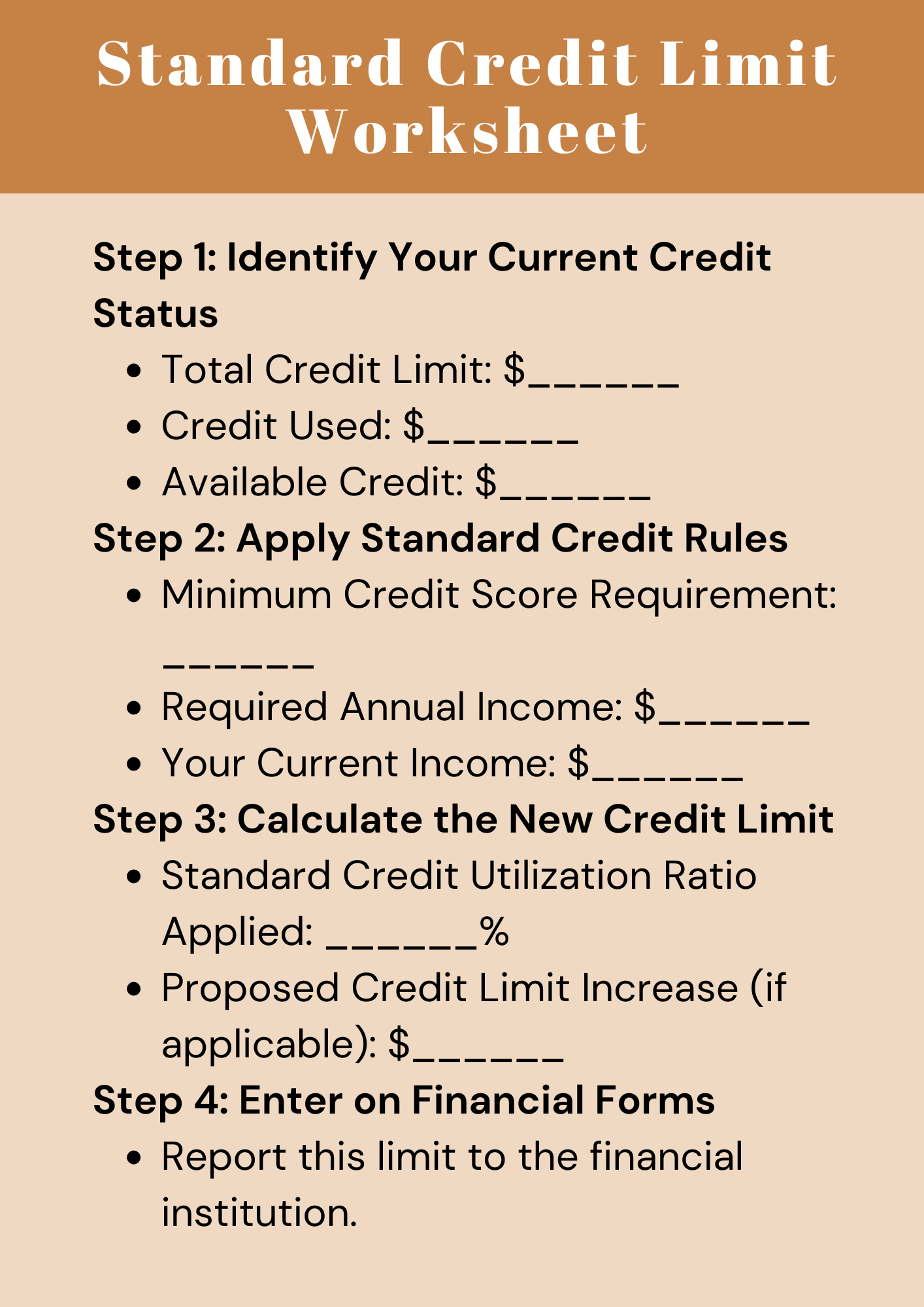 Standard Credit Limit Worksheet