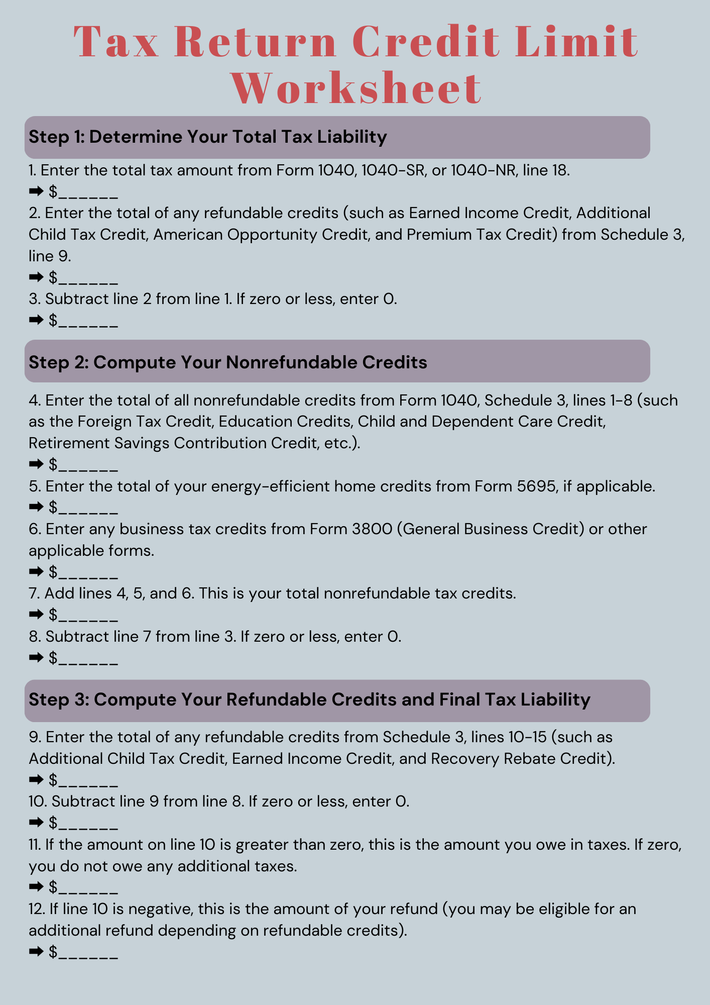 Tax Return Credit Limit Worksheet