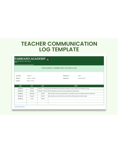 Teacher Communication Log Template 