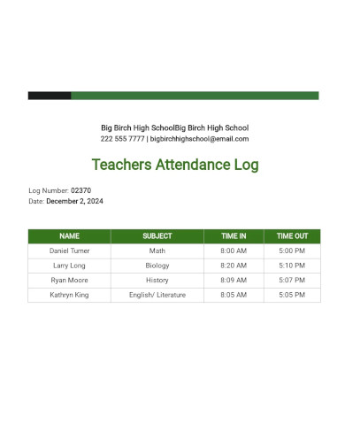 Teachers Attendance Log Template