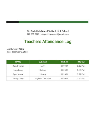 Teachers Attendance Log