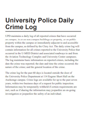 University Police Daily Crime Log