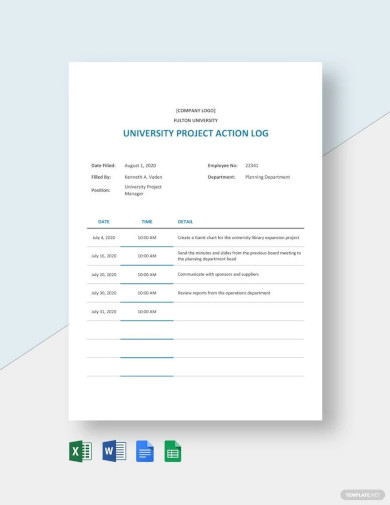 University Project Action Log