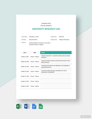 University Research Log Template