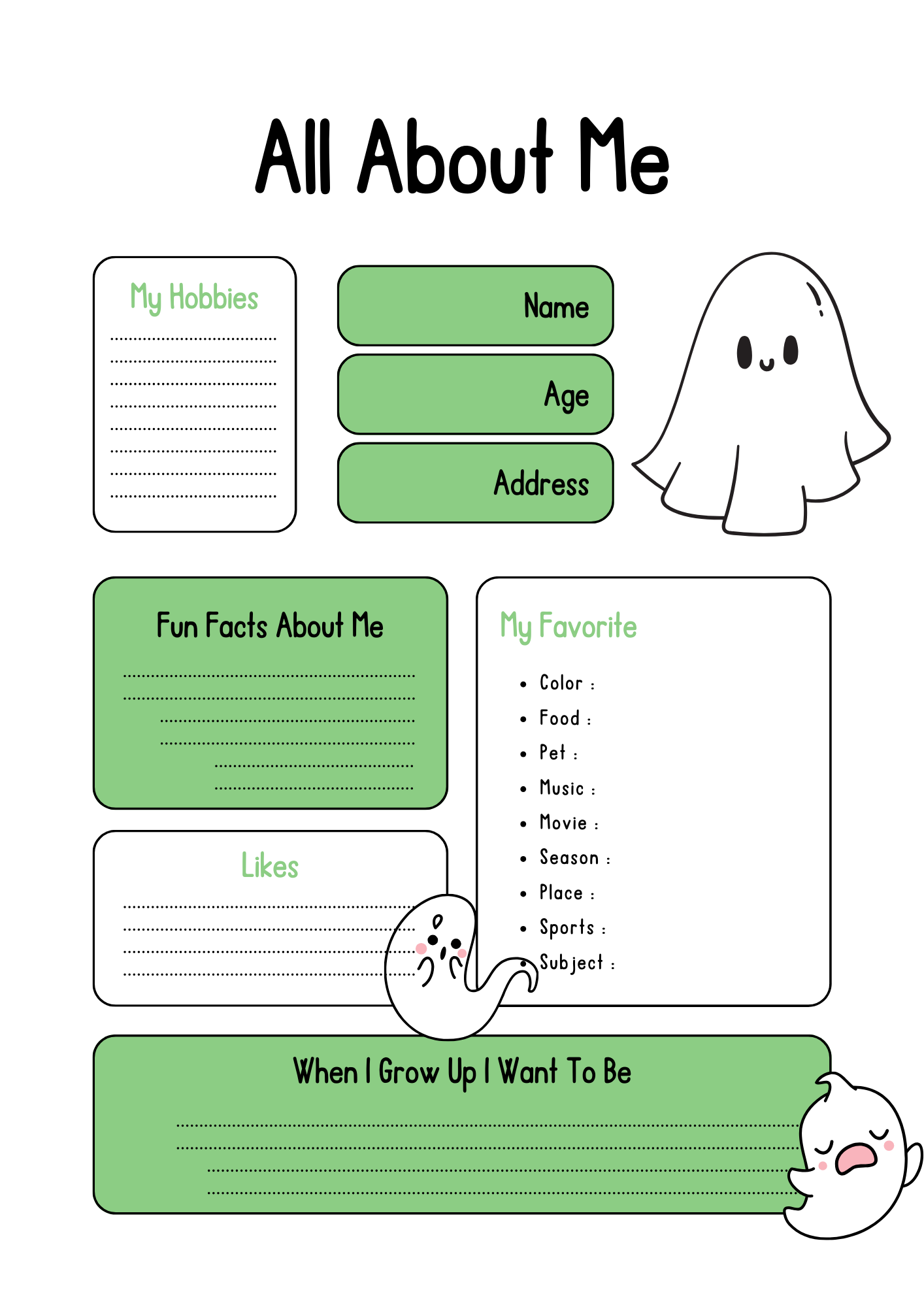 elementary All about me worksheet