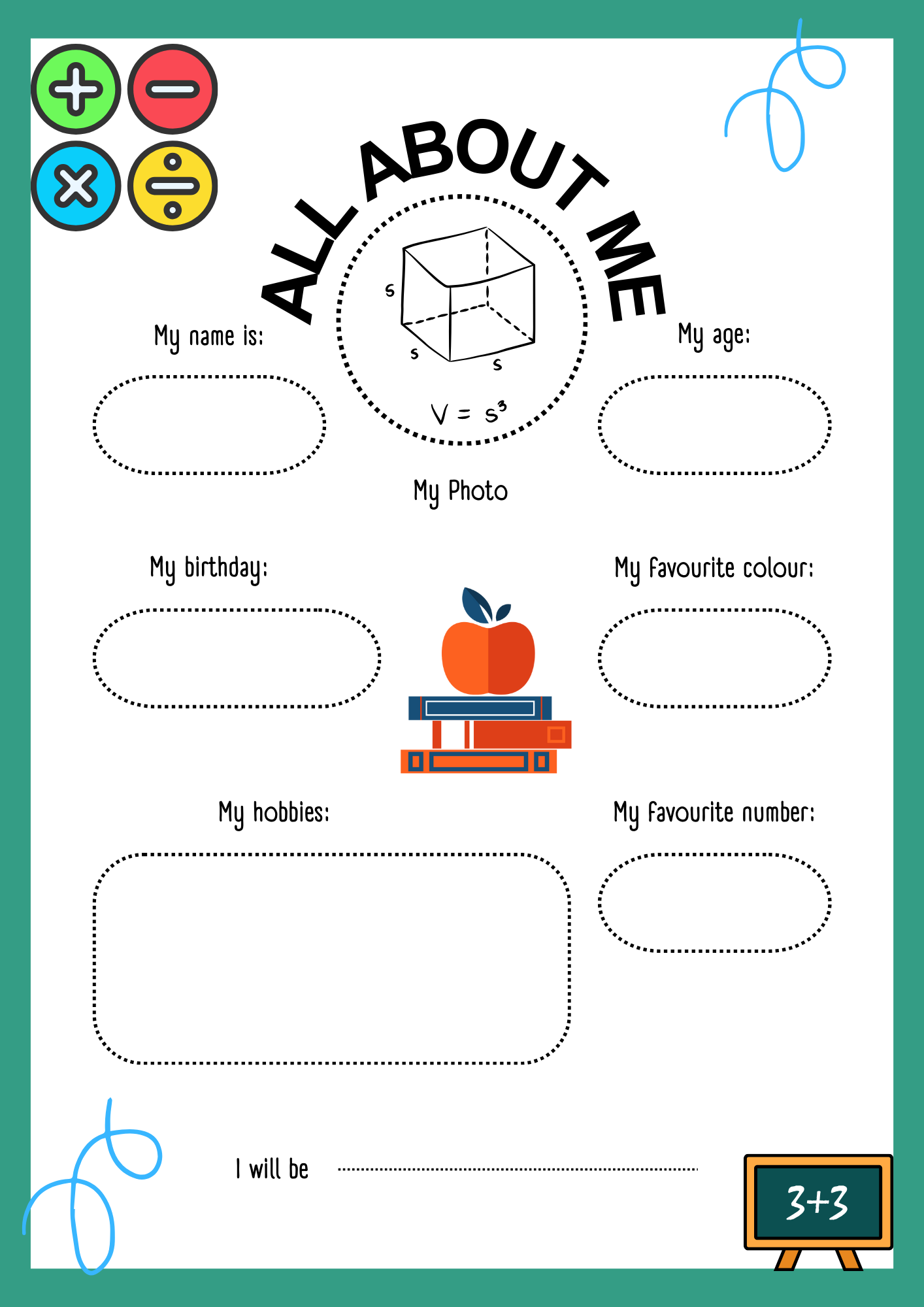 maths all about me worksheet